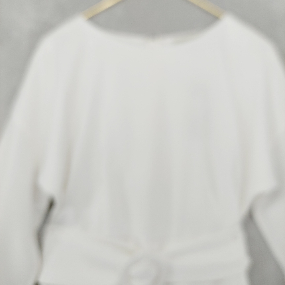 New Sachin & Babi Annie White Crepe Sheath Belt & Blouson Sleeves Dress P4520 - Picture 5 of 11